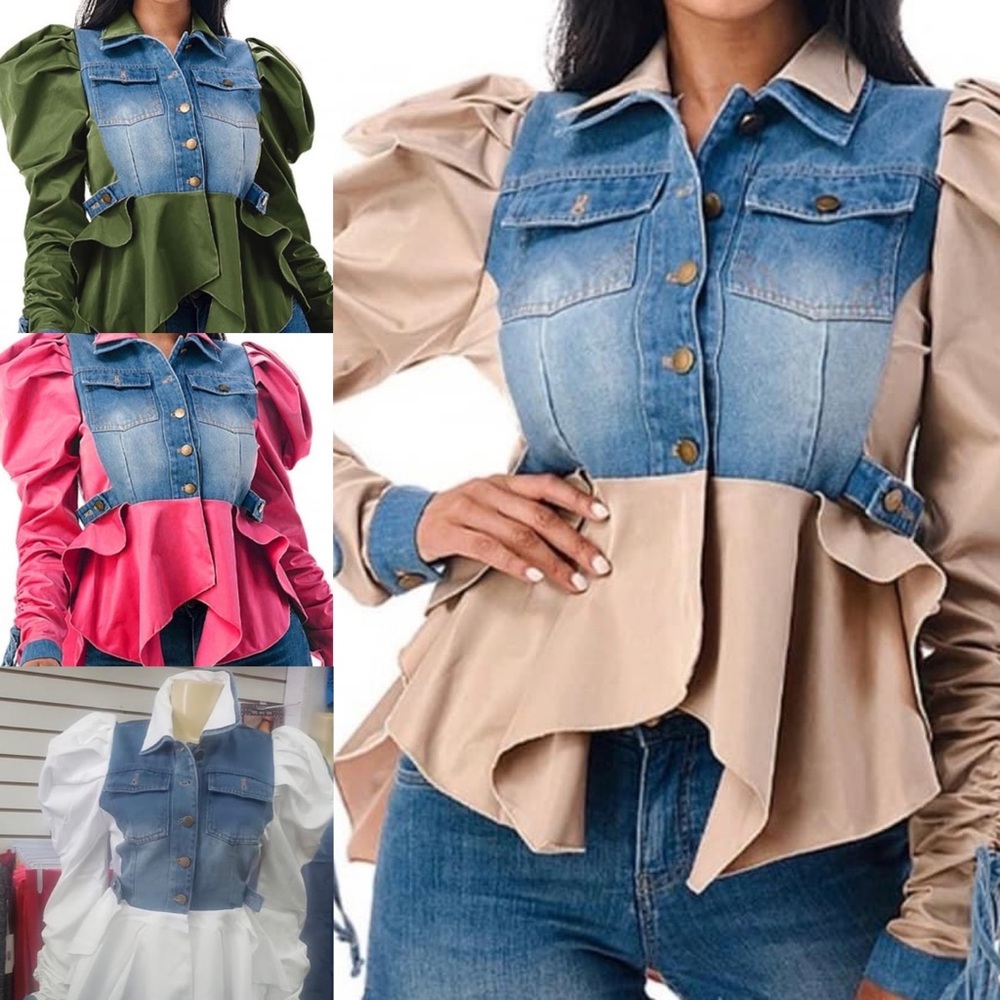 Denim puff sleeve top